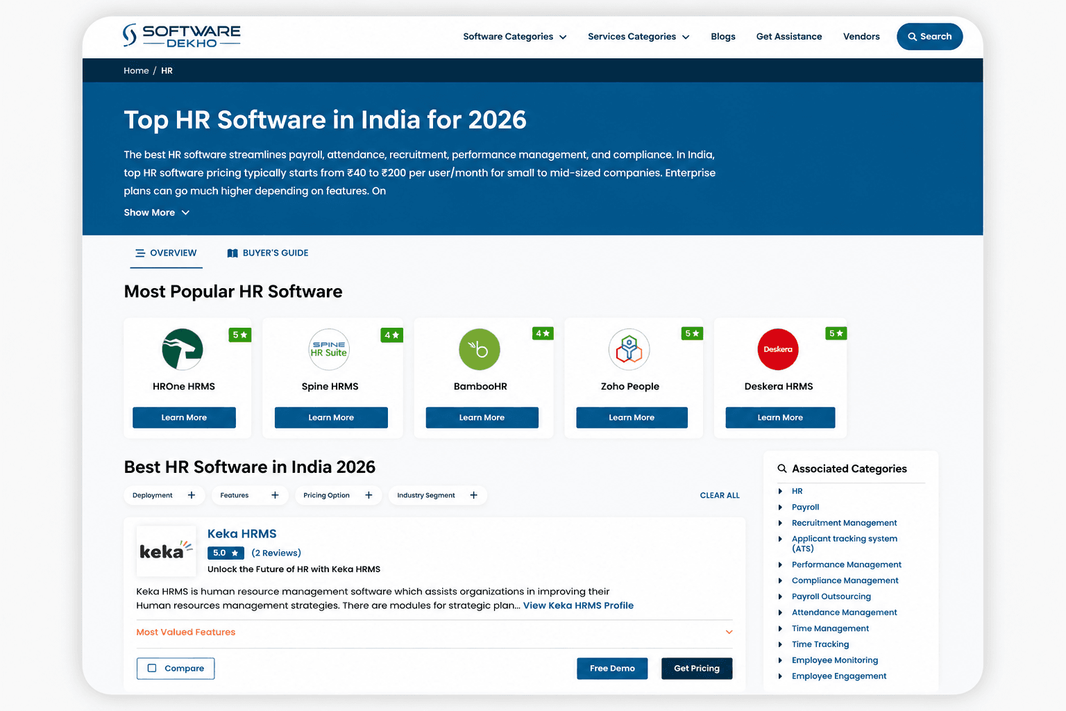 Software listing pages